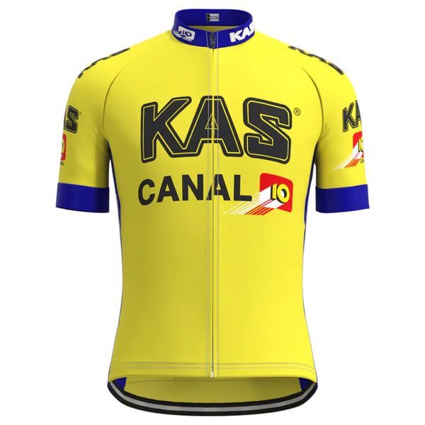 Kas Yellow Vintage Short Sleeve Cycling Jersey Matching Kits