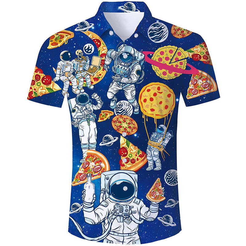 Astronaut Pizza Blue Funny Hawaiian Shirt