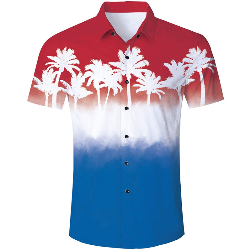 Red & Blue Palm Tree Funny Hawaiian Shirt