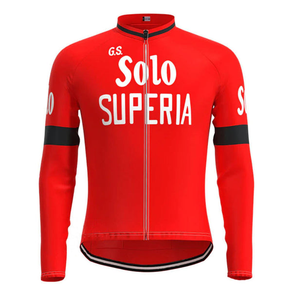 Solo Superia Red Vintage Long Sleeve Cycling Jersey Top