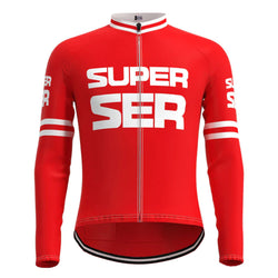 Super Ser Red Vintage Long Sleeve Cycling Jersey Top