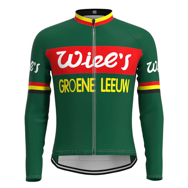 Wiee's Groene Leeuw Green Vintage Long Sleeve Cycling Jersey Top