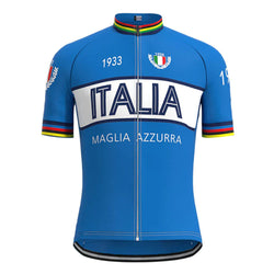 Maglia Azzurra Italia Blue Vintage Short Sleeve Cycling Jersey Top
