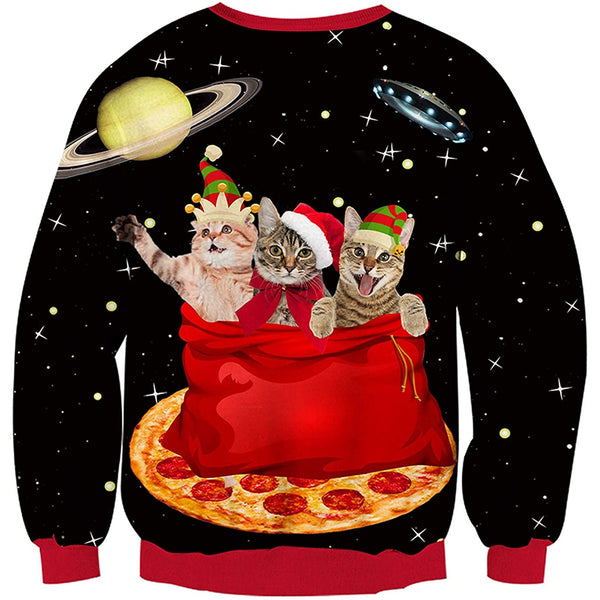 Space Pizza Cats Ugly Christmas Sweater