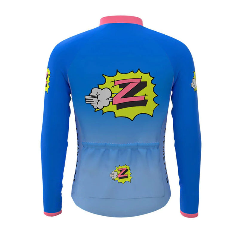 Z Vêtements Blue Vintage Long Sleeve Cycling Jersey Top