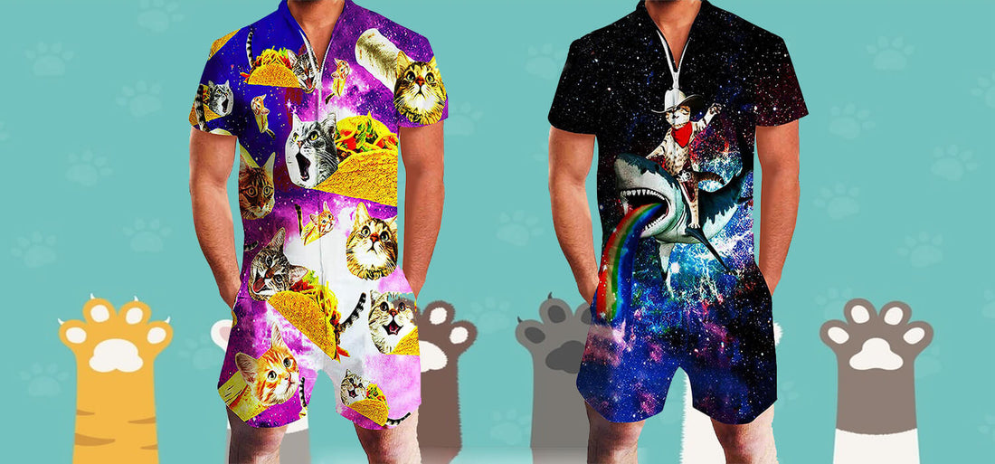 2026 Funny Cat Men Rompers