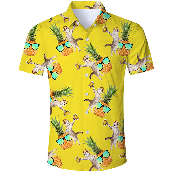Dj Beer Cat Pineapple Yellow Funny Hawaiian Shirt