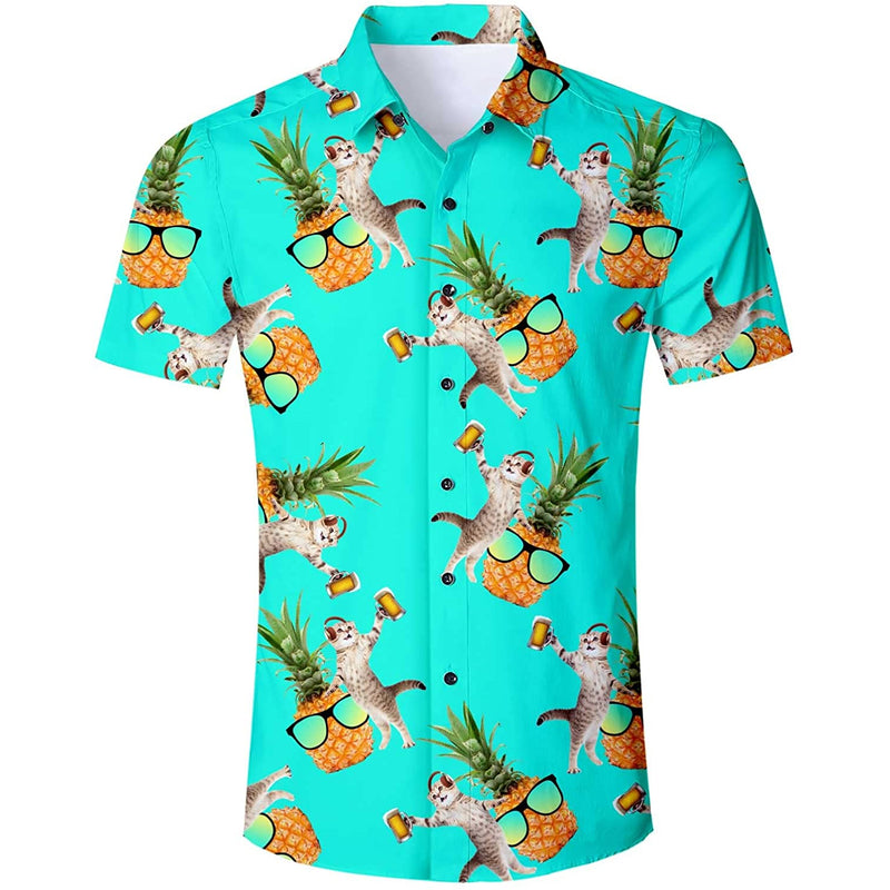 Beer Cat Pineapple Funny Hawaiian Shirt