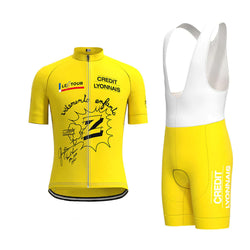 Crédit Agricole Z Vêtements Yellow Vintage Short Sleeve Cycling Jersey Matching Set