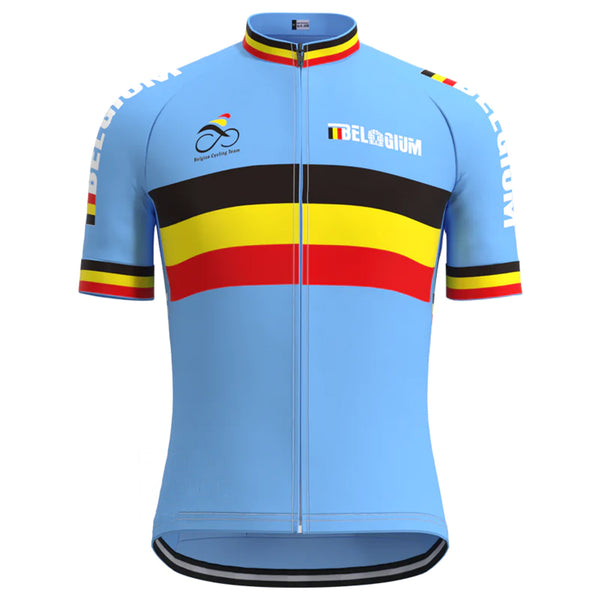 BELGIUM Blue Vintage Short Sleeve Cycling Jersey Matching Set