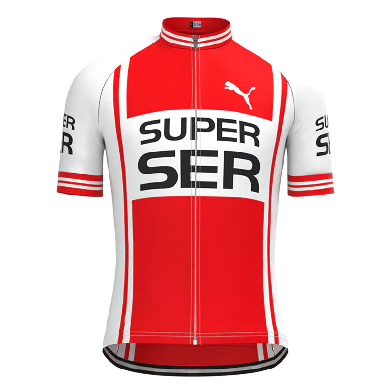 Super Ser White Red Short Sleeve Vintage Cycling Jersey Top