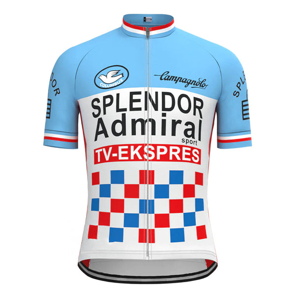 SPLENDOR Blue Short Sleeve Vintage Cycling Jersey Top