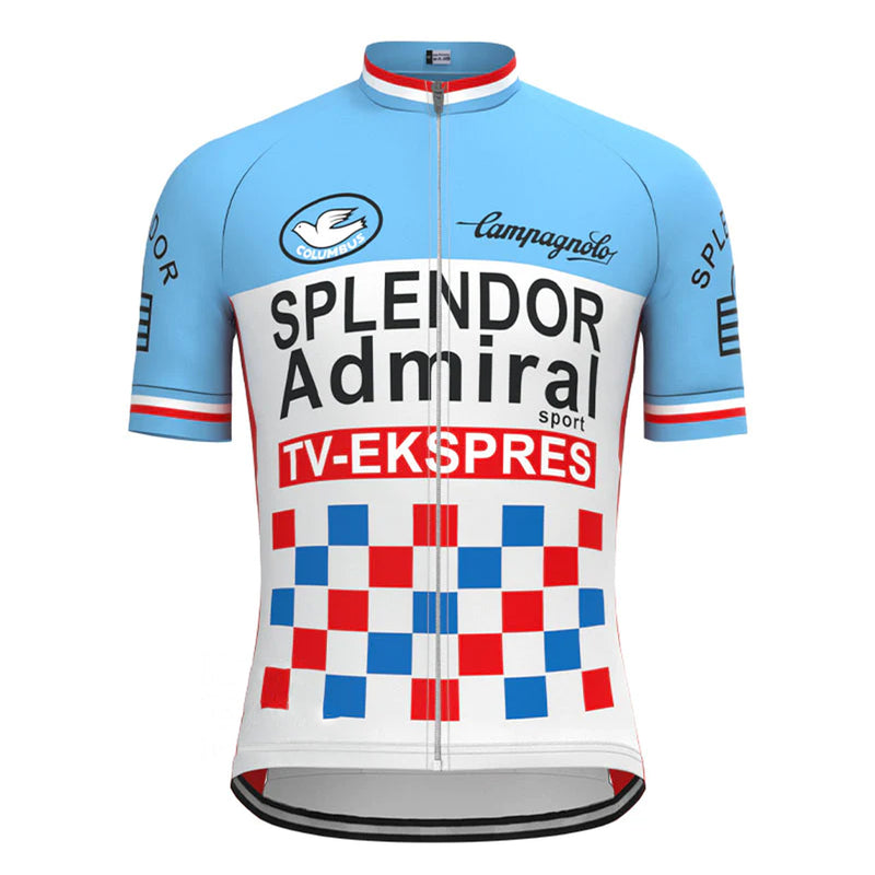 SPLENDOR Blue Short Sleeve Vintage Cycling Jersey Top