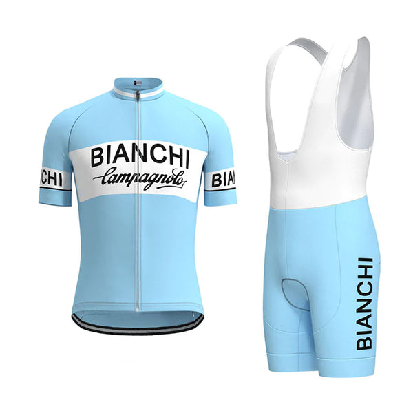 Bianchi Blue Vintage Short Sleeve Cycling Jersey Matching Set