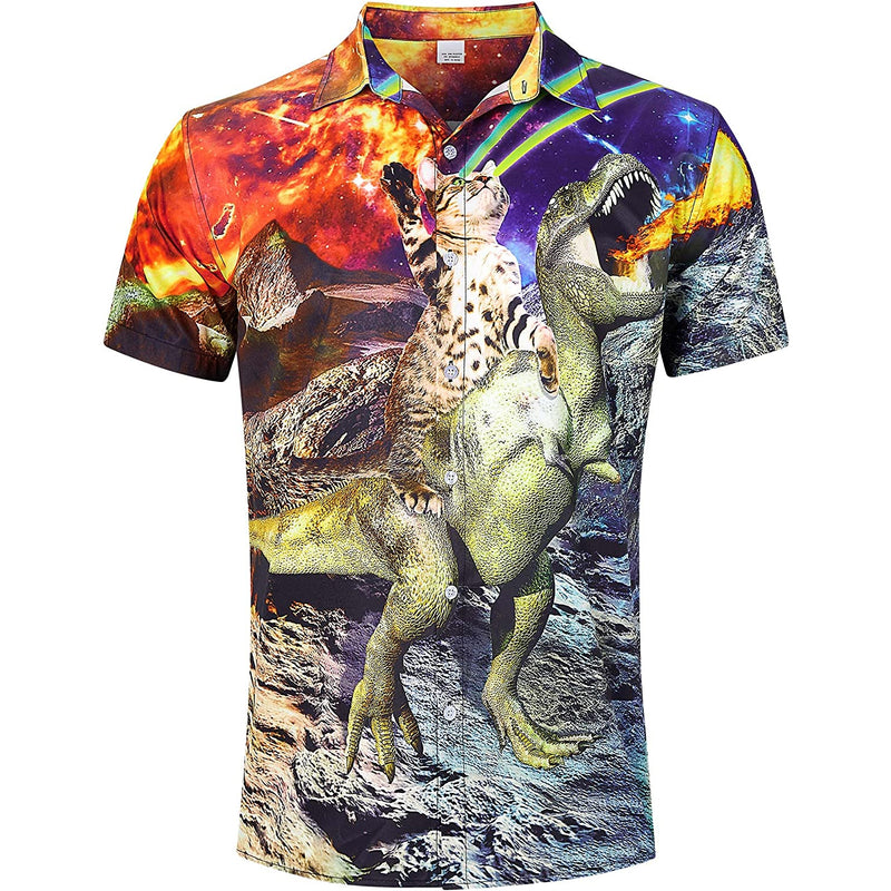 Cat Riding Spitfire Dinosaur Funny Hawaiian Shirt