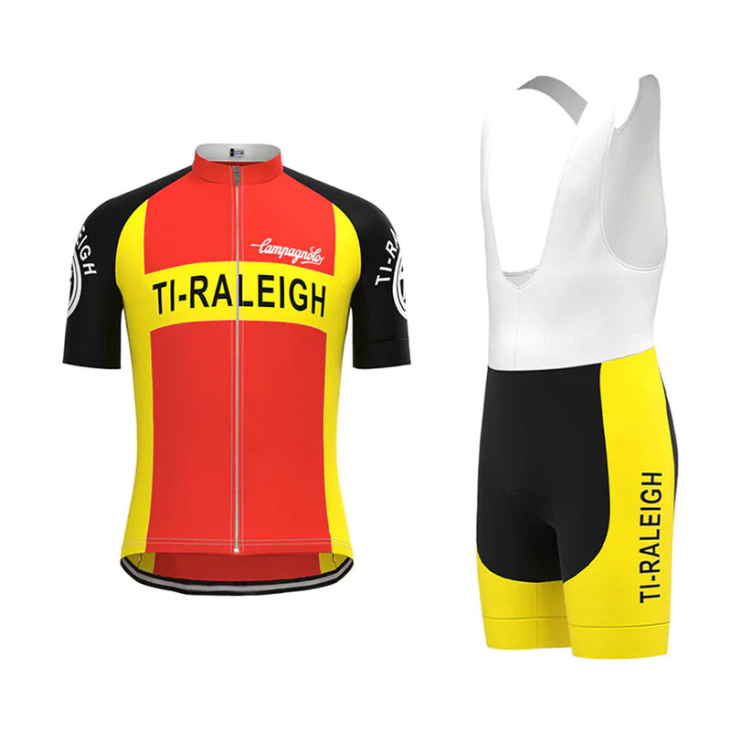 TI Raleigh Red Yellow Vintage Short Sleeve Cycling Jersey Matching Set