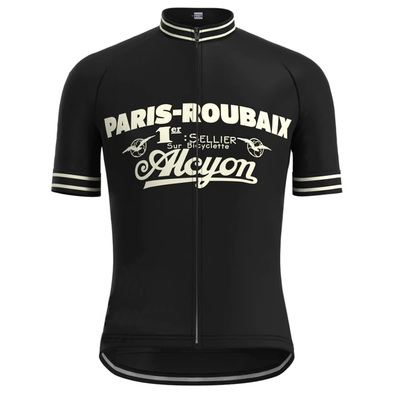 Paris Roubaix Black Vintage Short Sleeve Cycling Jersey Matching Set