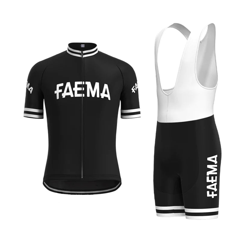 FAEMA Black Vintage Short Sleeve Cycling Jersey Matching Set