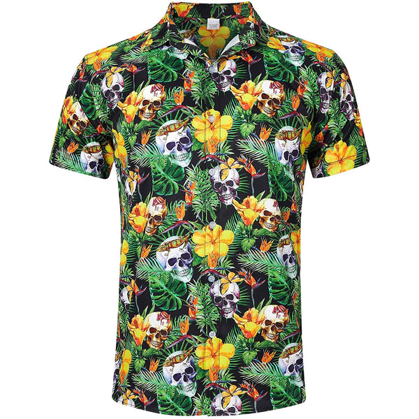 Jungle Flowers Skull Funny Hawaiian Shirt
