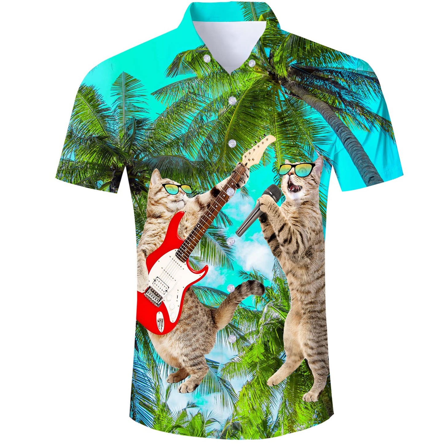 Plam Tree Singing Cat Funny Hawaiian Shirt