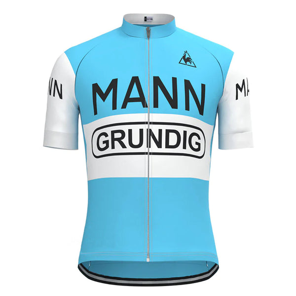 Dr. Mann Grundig Blue Short Sleeve Vintage Cycling Jersey Top