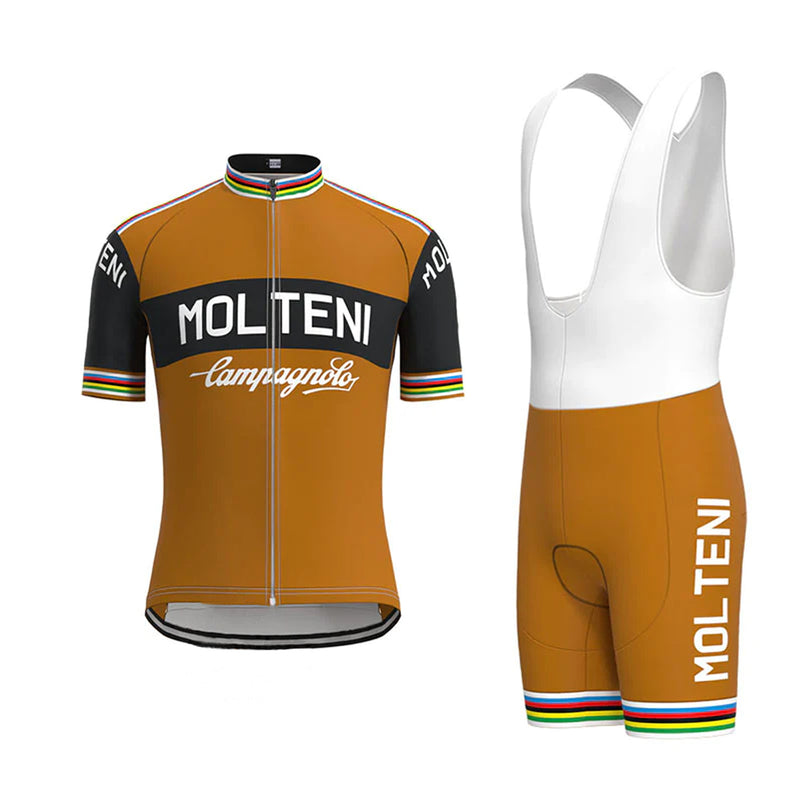 Molteni Brown Black Vintage Short Sleeve Cycling Jersey Matching Set