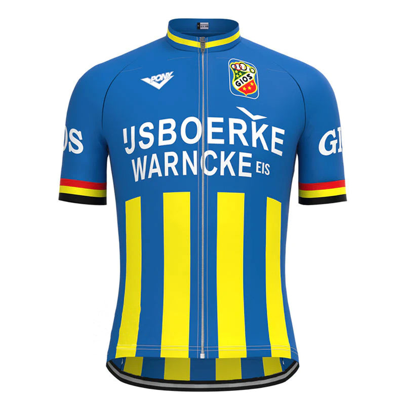 IJsboerke Blue Short Sleeve Vintage Cycling Jersey Top