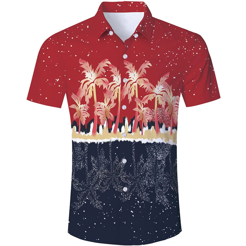 Red & Navy Palm Tree Funny Hawaiian Shirt