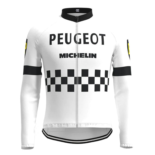 Peugeot White Retro Long Sleeve Cycling Jersey Top