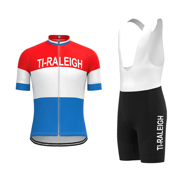 TI Raleigh Red Blue Vintage Short Sleeve Cycling Jersey Matching Set