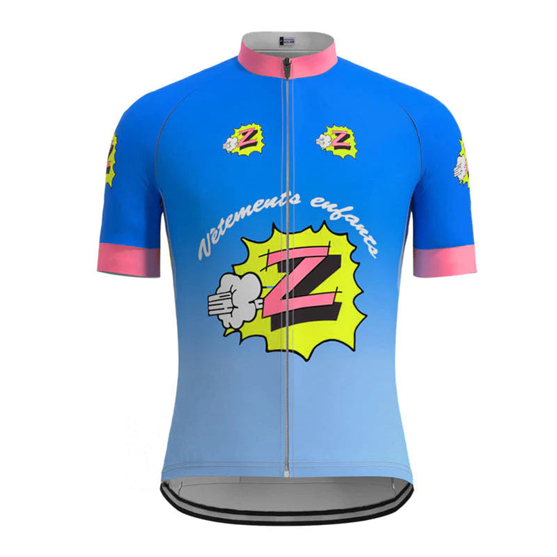 Z Vêtements Enfants Blue Vintage Short Sleeve Cycling Jersey Matching Set