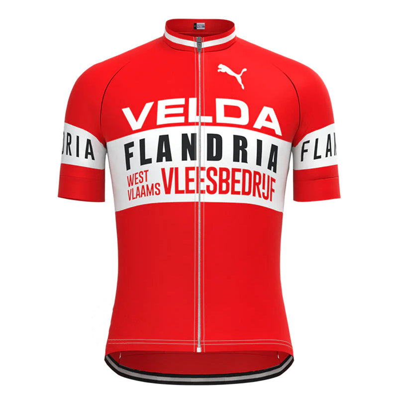 Velda Flandria Red Short Sleeve Vintage Cycling Jersey Top