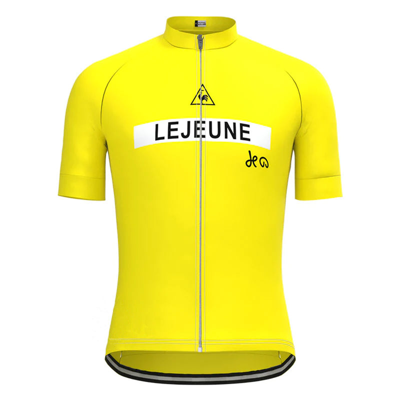 Lejeune Yellow Short Sleeve Vintage Cycling Jersey Top