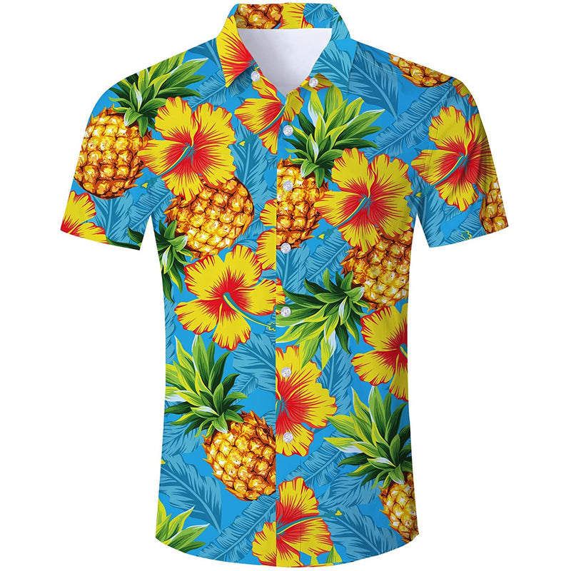 Flowers Pineapple Blue Funny Hawaiian Shirt