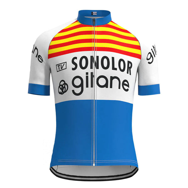 Sonolor Gitane White Blue Vintage Short Sleeve Cycling Jersey Matching Set