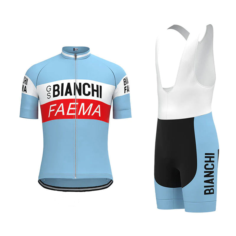 BIANCHI Blue Red Vintage Short Sleeve Cycling Jersey Matching Set