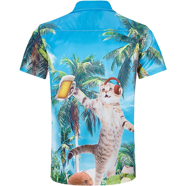 Palm Tree DJ Beer Cat Novelty Hawaiian Shirt