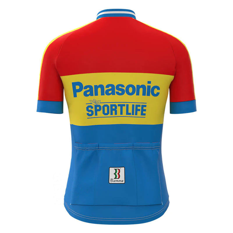 Panasonic Red Yellow Blue Vintage Short Sleeve Cycling Jersey Matching Set