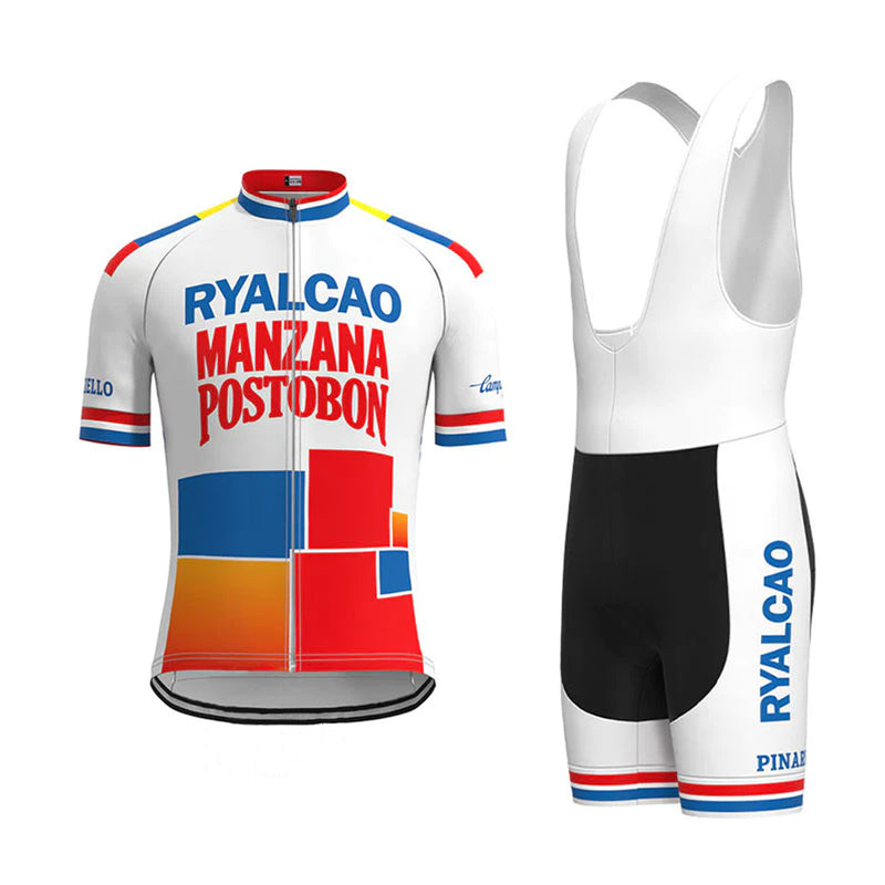 Ryalcao Manzana Postobón Red Vintage Short Sleeve Cycling Jersey Matching Set