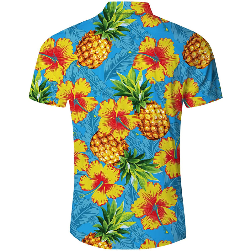 Flowers Pineapple Blue Funny Hawaiian Shirt