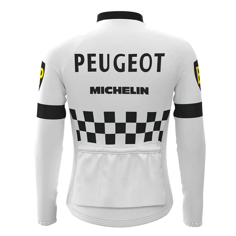 Peugeot White Retro Long Sleeve Cycling Jersey Top
