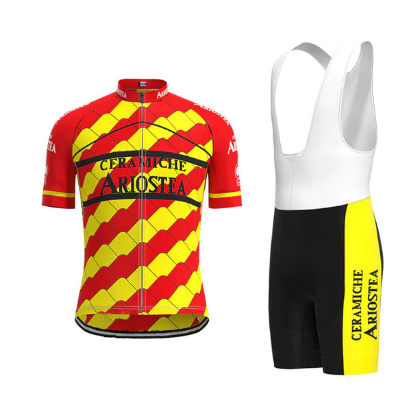 Ariostea Yellow Red Vintage Short Sleeve Cycling Jersey Matching Set