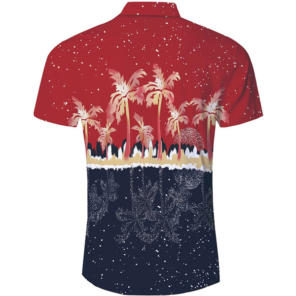 Red & Navy Palm Tree Funny Hawaiian Shirt