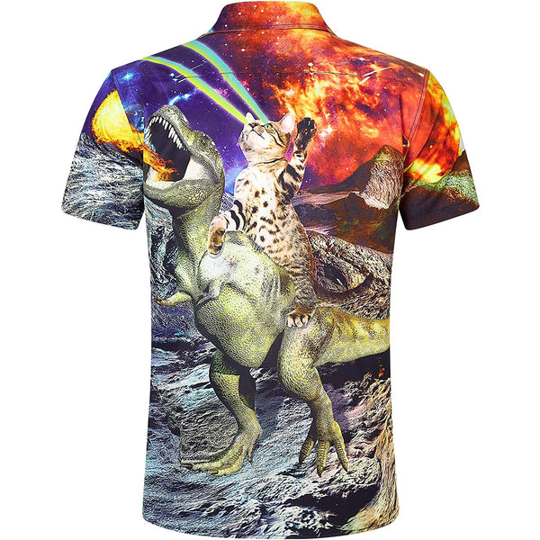 Cat Riding Spitfire Dinosaur Funny Hawaiian Shirt