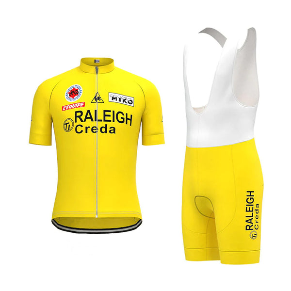 TI RALEIGH Yellow Vintage Short Sleeve Cycling Jersey Matching Set