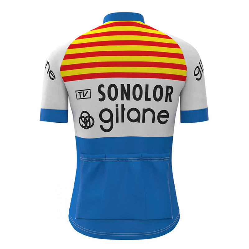 Sonolor Gitane White Blue Vintage Short Sleeve Cycling Jersey Matching Set