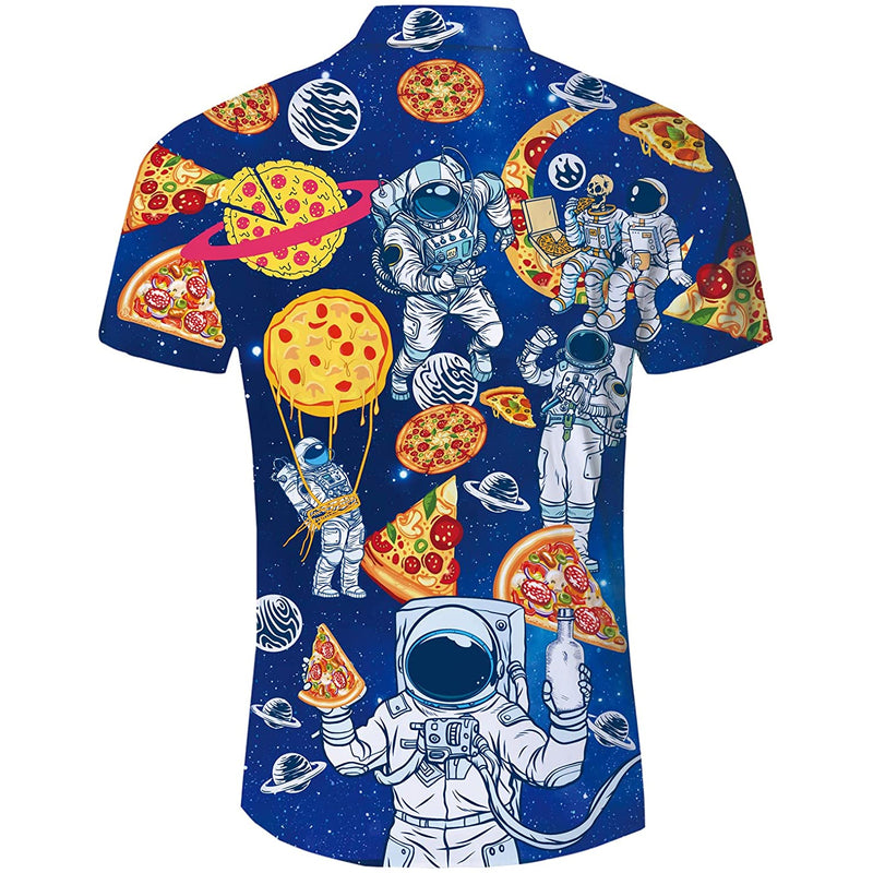 Astronaut Pizza Blue Funny Hawaiian Shirt