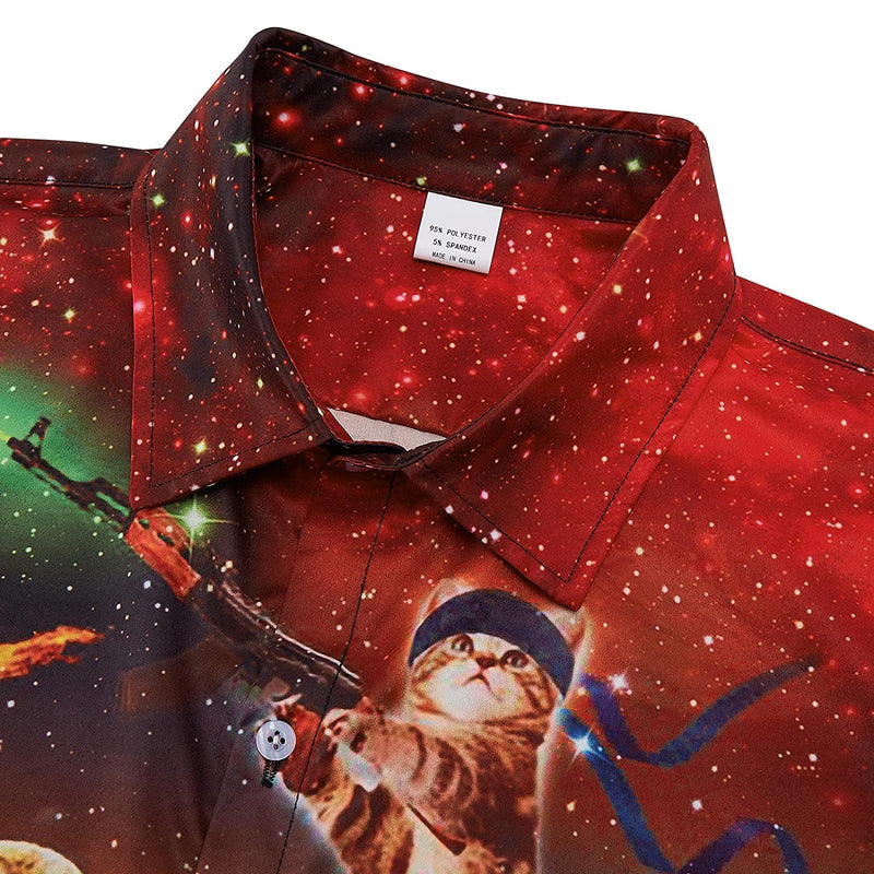 Fire Gun Cat Riding Dinosaur Funny Hawaiian Shirt