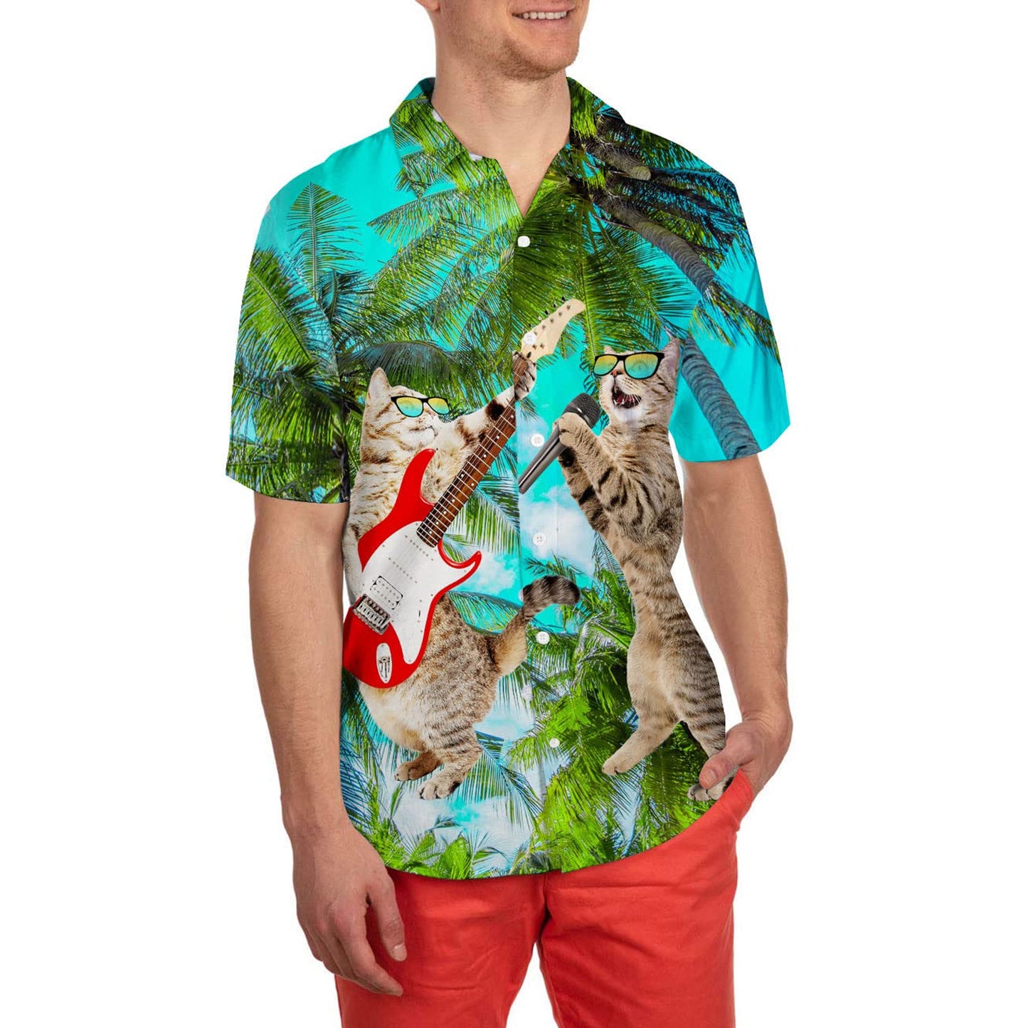 Plam Tree Singing Cat Funny Hawaiian Shirt