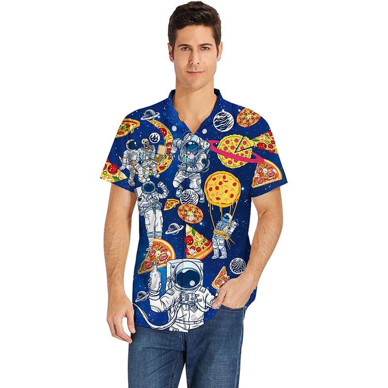 Astronaut Pizza Blue Funny Hawaiian Shirt
